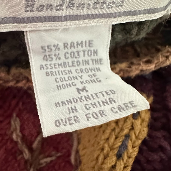 Vintage 90s Express Tricot Hand Knitted Sweater Medium Leaves Patchwork Boho - Picture 7 of 9